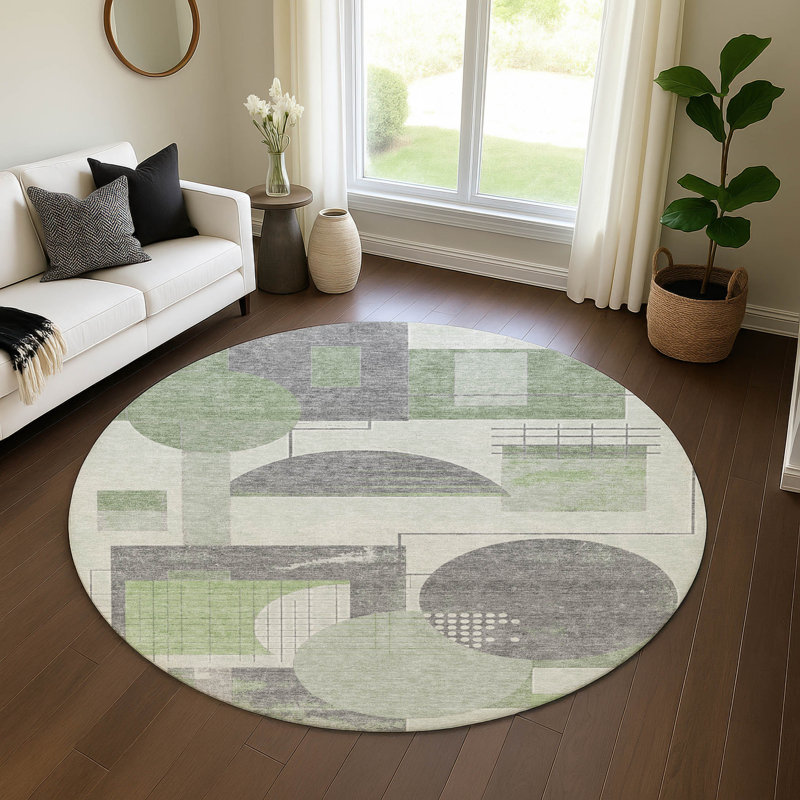 Premium Machine Washable Mehara AMF1695 Geometric Rug, Round 8'