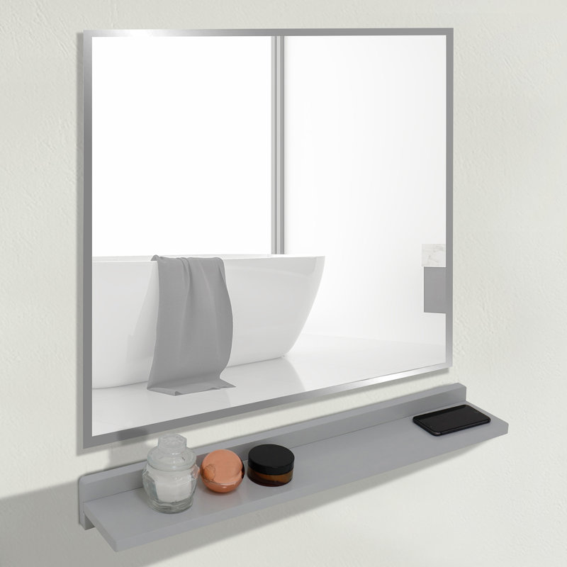 Caoimhlin Mirror and Wireless Charging Shelf Set, Light Grey, 26" x 30"