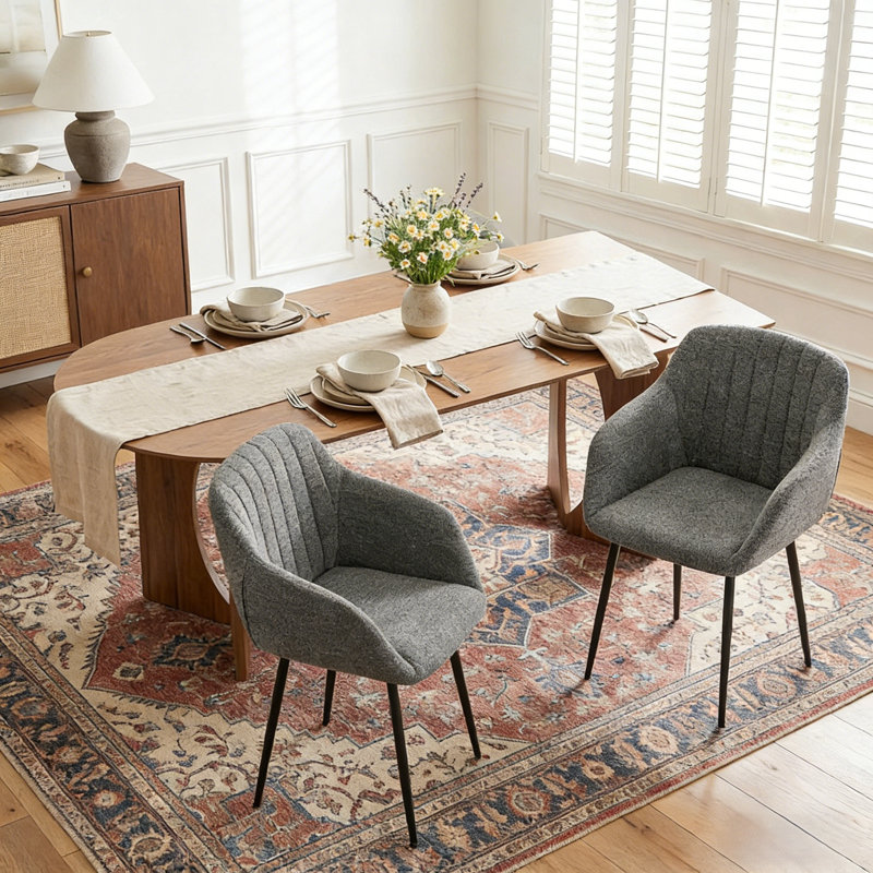 Ohio Modern Upholstered Dining Chairs with Metal Legs, 2, Grey Chenille