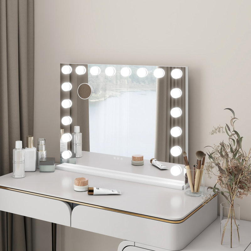 Benvida Frameless Lighted Wall Mounted Mirror, 32” x 23.6", White