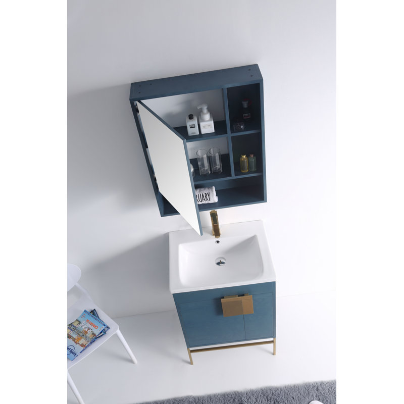 Ensemble de meuble-lavabo simple 24 po Maisie, Laiton satiné, Bleu français