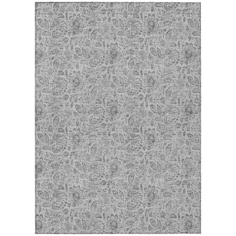 Tapis d'intérieur lavable à motif floral gris 3 pi x 5 pi