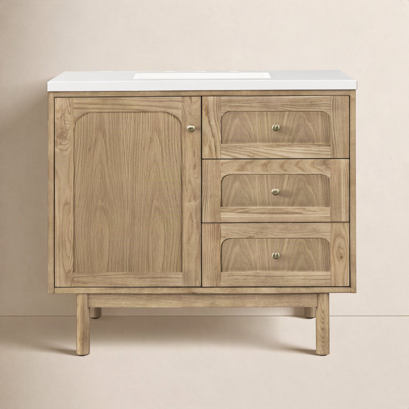 Laurent 36'' W Single Vanity, White Zeus, 8" Widespread, Light Natural Oak