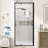 Porte de douche pivotante encadrée de 71 à 81 cm (L) x 183 cm (H) en noir mat avec verre trempé transparent de 6 mm, pellicule anti-éclats et revêtement facile à nettoyer
