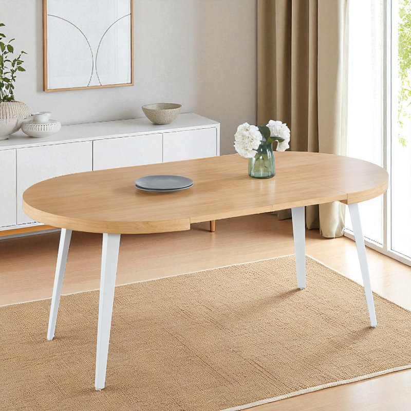 Extendable Dining Table With 2 Removable Leaves, White, Oak
