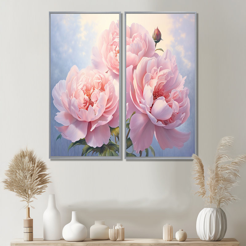 «Pink Peony Perfection II», art mural sur toile rose, 32" H x 32" W, Impression encadrée flottante, Silver