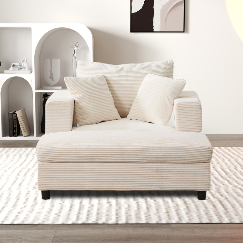 Chaise longue avec repose-pieds de rangement amovible, Beige