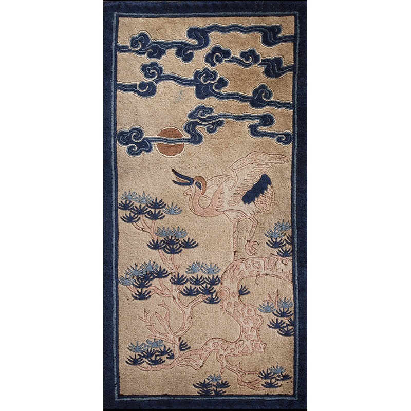 Antique Artistic Chinese Crane Design Small Scatter Size Peking Rug