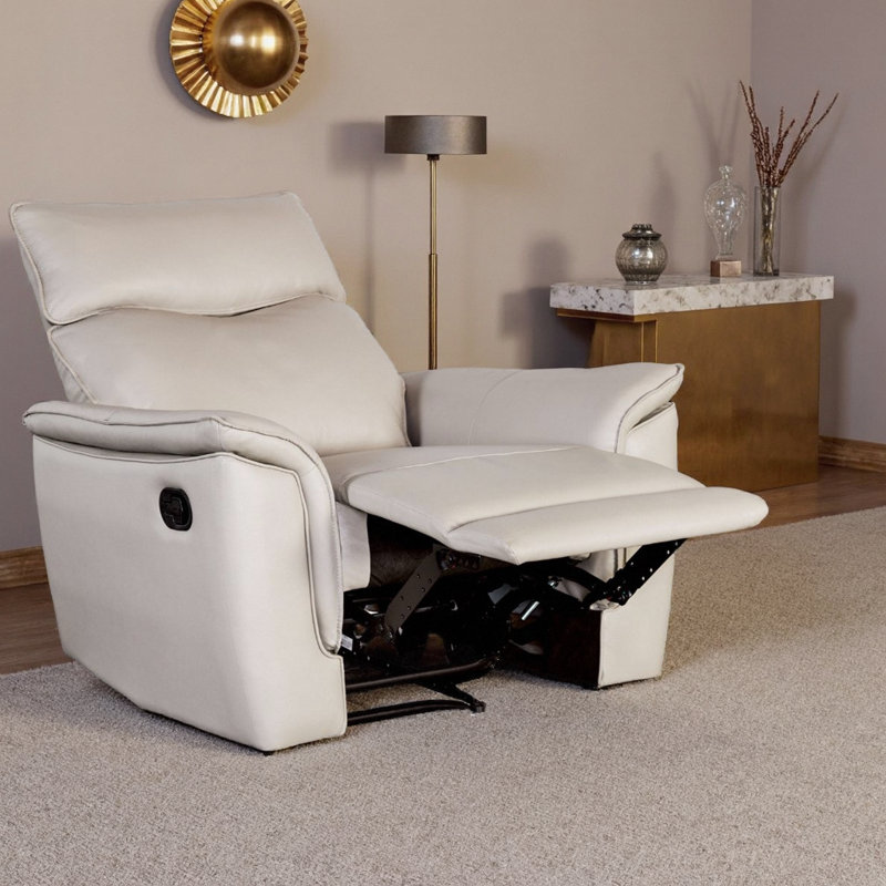 Elegant Transitional Recliner Chair with Pillow Arms & Welt Trim – Leather-Match Upholstered Comfort for Your Living Space