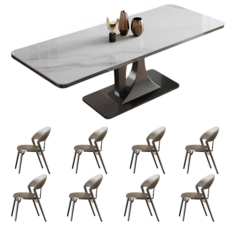 Rectangular rock plate dining table and chair set