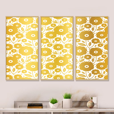Golden Floral I - reproduction de cadre photo sur toile 3 pièces