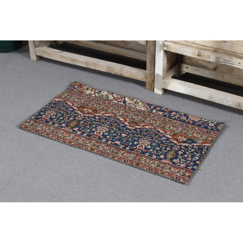 Vintage Turkish Handmade Small Wool Bohemian Entryway Mat in Vibrant Colors for Home Decor