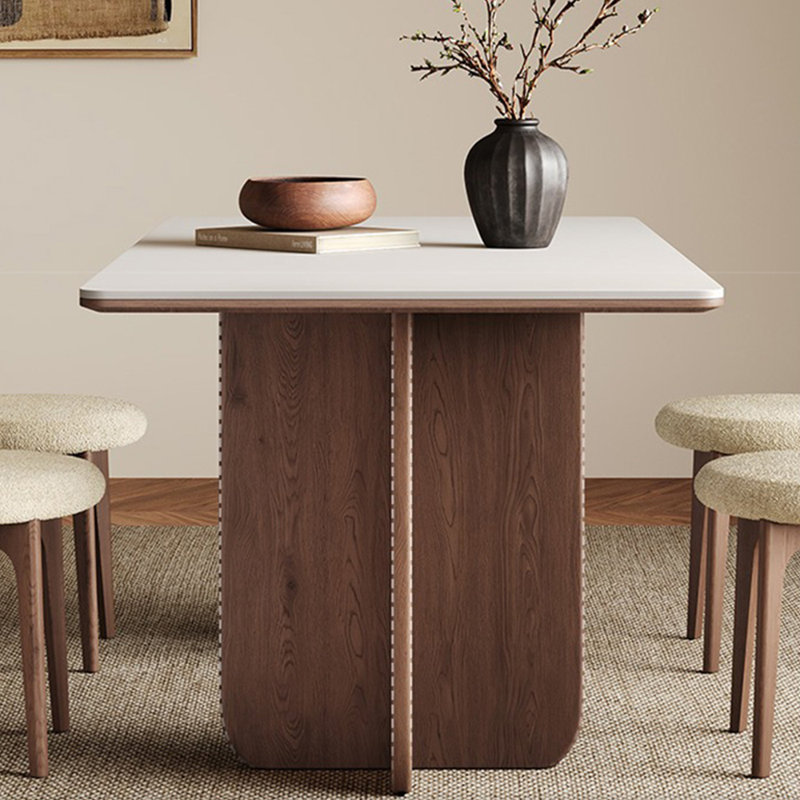Rectangular walnut wood-coloured rock plate table, 29.52"H x 70.86"L x 31.49"W