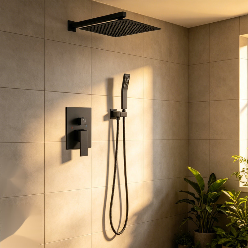 Système de douche à pluie en acier inoxydable de 10 pouces avec pomme de douche à main Topcraft, Noir mat