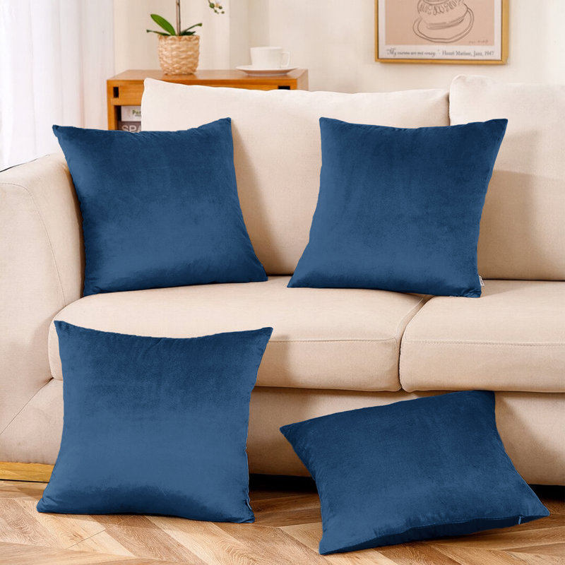 Plain Velvet Cushion Cover-(Pack of 4), Navy
