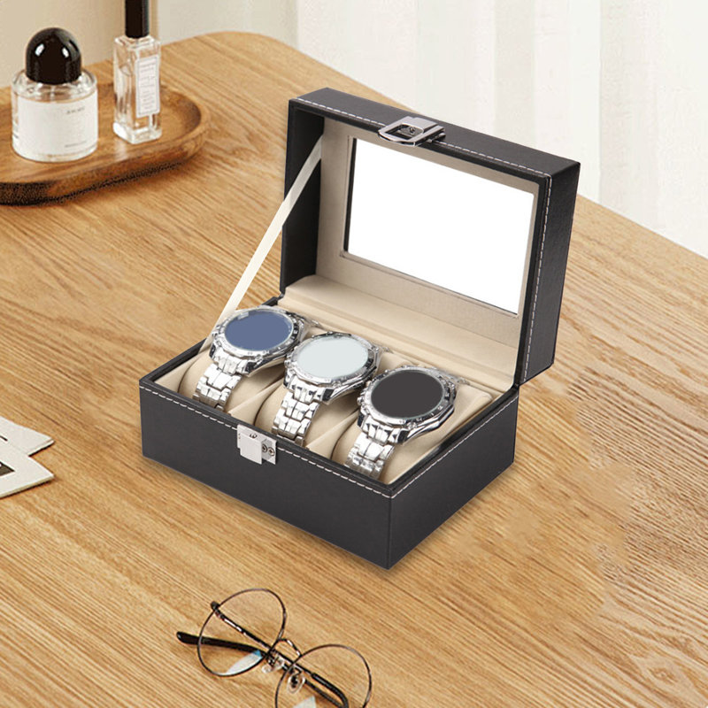 Watch Box with Glass Cover Spacious Interior Soft Lining Waterproof Compact Size Portable Watch Box