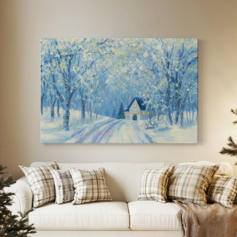 «Icy Manger at Twilight» - Toile tendue avec châssis de qualité supérieure, H 12 po x l 18 po