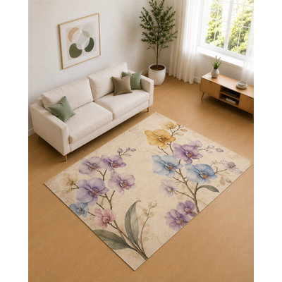 Tapis lavande et orchidée bleu ciel 5 pi x 7 pi «Ultra Léger» pour salon, tapis doux à poils courts avec envers en silicone antidérapant, décoration pour la chambre à coucher et le bureau personnel