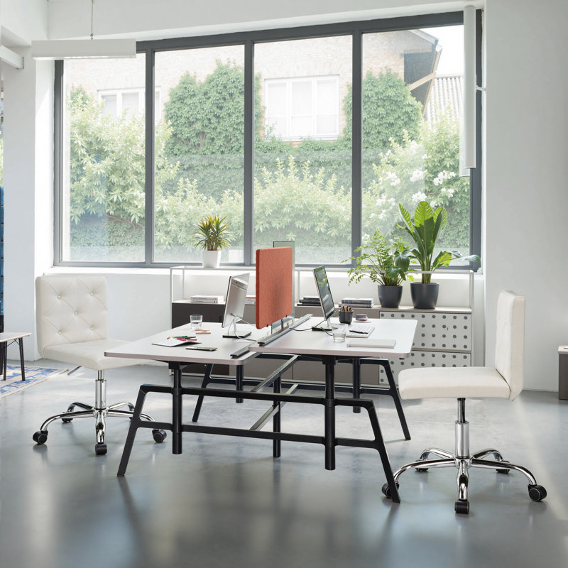 Lavdi White Armless Office Desk Chair Modern Tufted Task Chair Faux Leather Upholstered Computer Chair with Adjustable Seat Height