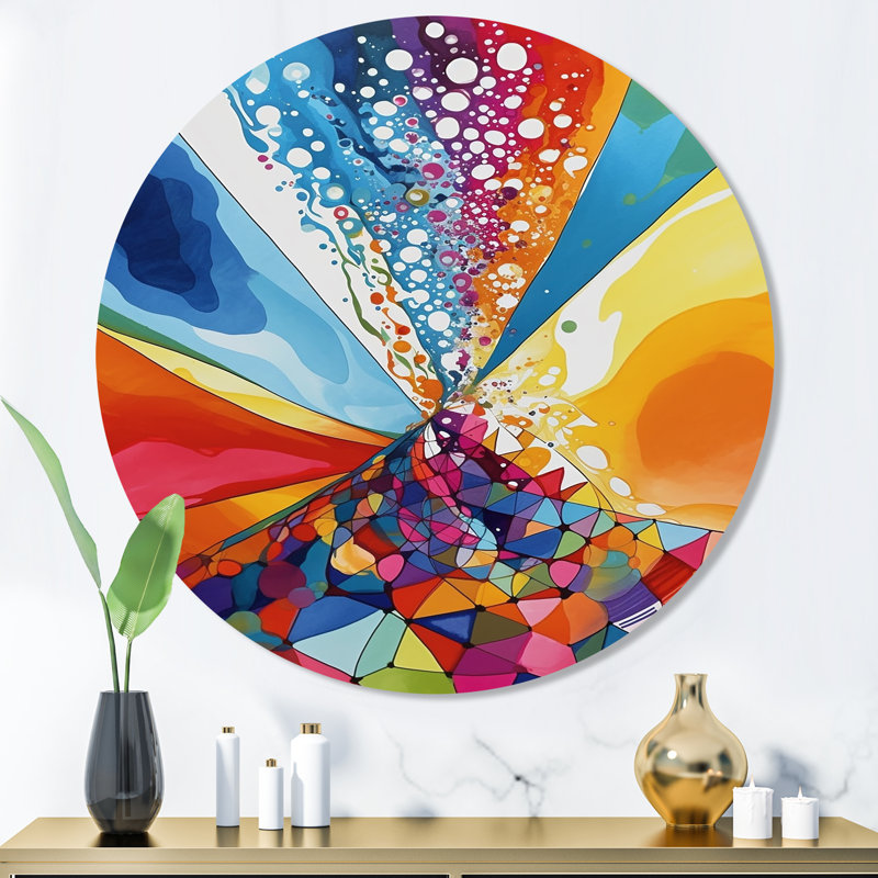 «Colorful Tie Dye Insimped 2», art mural rond en métal abstrait, H 23 po x l 23 po x P 1 po