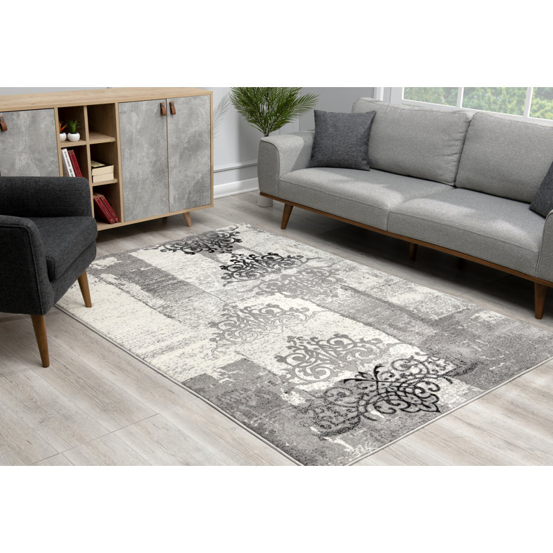 Tapis décoratif gris à motif abstrait Trawick, Rectangle 3 pi 9 po x 5 pi 9 po