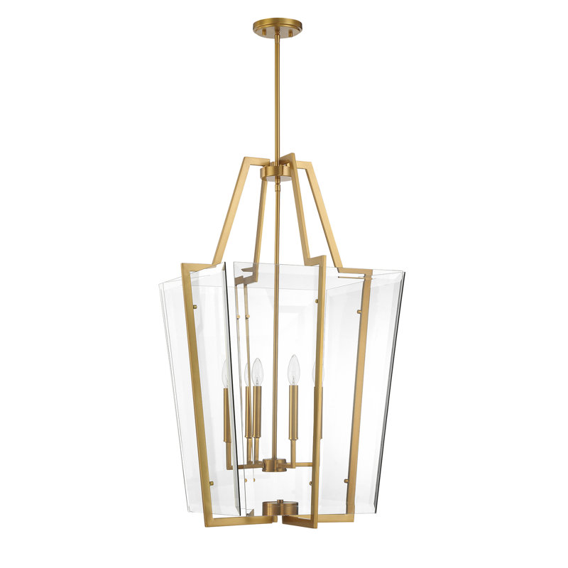 Warm Brass 4-Light Pendant with Clear Beveled Glass Shade