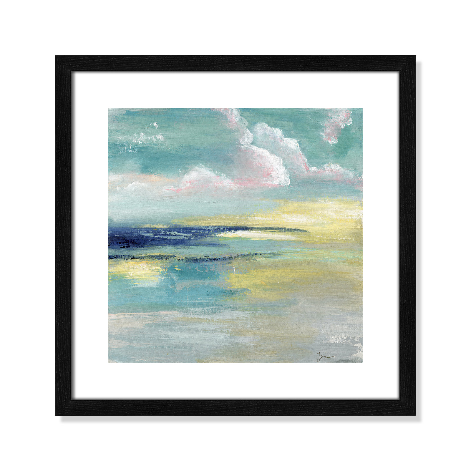 Ocean View by Tava Studios - Painting Print, 18.25" H x 18.25" W x 0.75" D, Black Wood Framed Paper