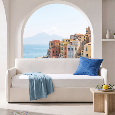 Modern Linen Daybed With Pneumatic Lift-Up Storage, No Box Spring Needed, Cream