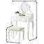Bureau et tabouret de coiffeuse en bois, blanc - rangement 5 tiroirs et miroir ovale réglable pour tabouret de beauté
