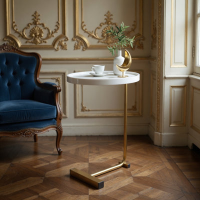 Table d'appoint blanche en forme de C, table basse, petit canapé pour la toux, chambre à coucher