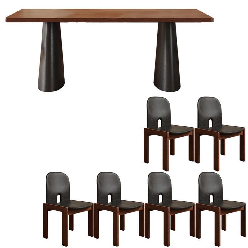 Medieval style solid wood dining table set, 29.5"H x 62.9"L x 31.4"W
