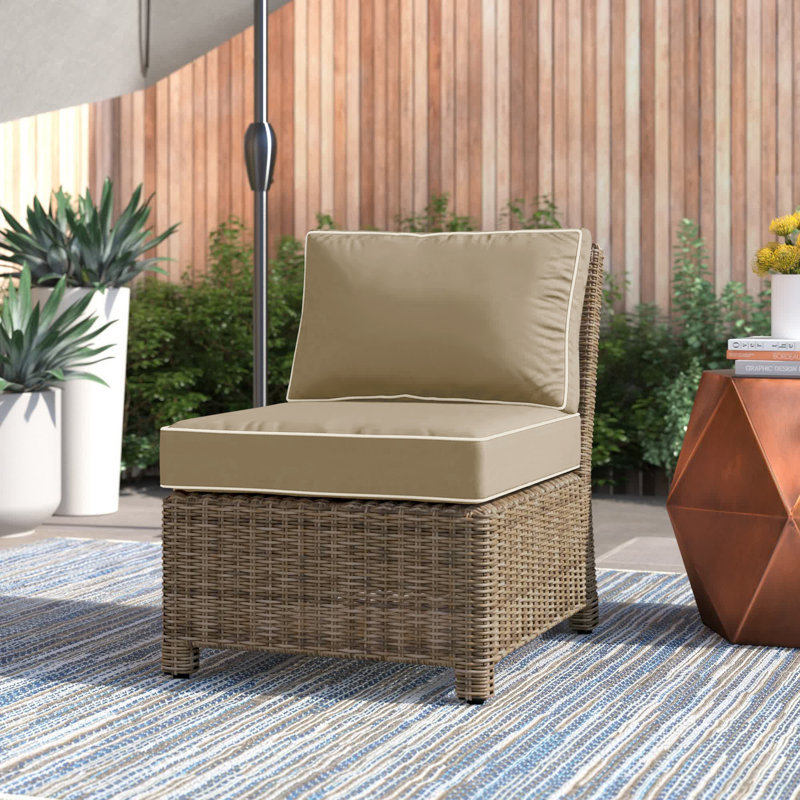 Mosier Wicker Outdoor Armless Lounge Chair , Sunbrella® Cushions Included, Brown, Sand