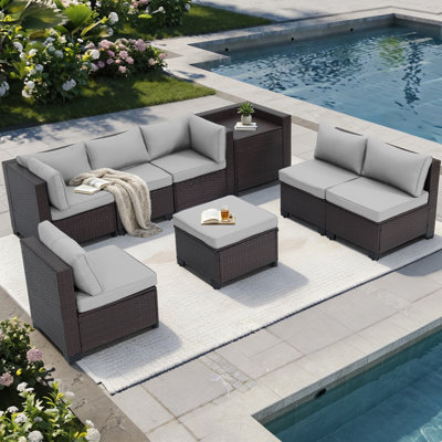 Annalynn 8 Piece Rattan Sectional Seating Group with Cushions