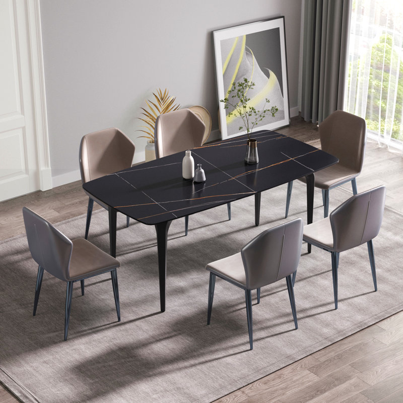 Table de salle à manger moderne à pieds noirs courbés pouvant accueillir de 6 à 8 personnes, Noir