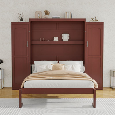 Élégant lit escamotable en bois avec garde-robe et tablette intégrés