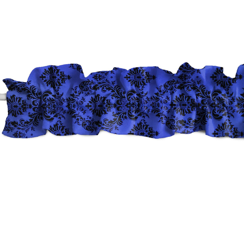 Damask Tailored Window Valance, 144" W x 9" L, Black/Royal Blue