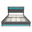 EU Double & King Linen Storage Bed With 4 Drawers & Dual LED Lights, Upholstered Bed Frame With Charging Port, Grey & Beige-1394392169-1394392168