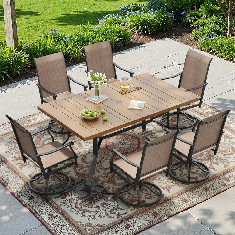 Table de salle à manger rectangulaire avec trou pour parasol 1,57 po, Natural