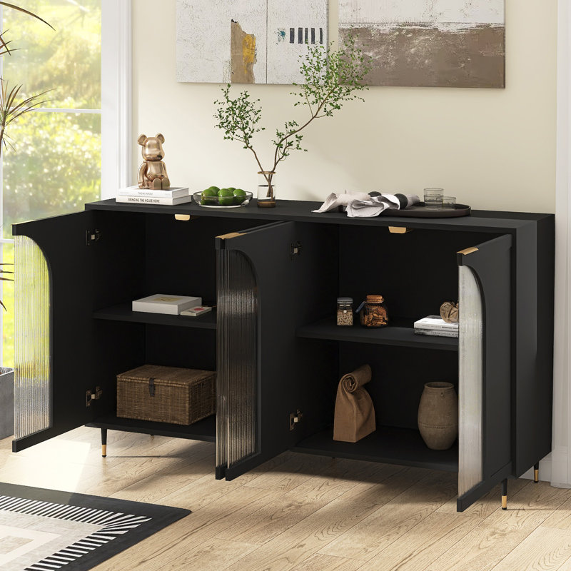 Buffet 60 portes à 4 portes avec tablettes réglables, Noir