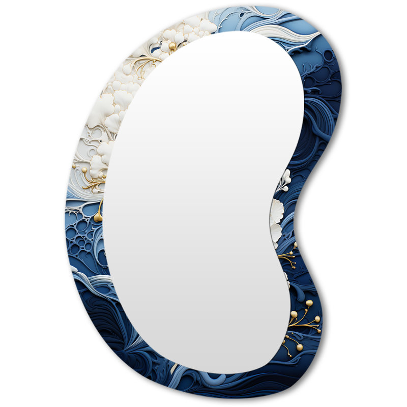 Everyn Liquid Ink Spiral III - Abstract Spirals Asymmetrical Decorative Mirror, Gold Unique Shape Wall Mirror, Printed Metal Art