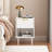 Modern White Nightstand With Drawer, 22.83 Inches Height, Gold Handle, Open Shelf Storage