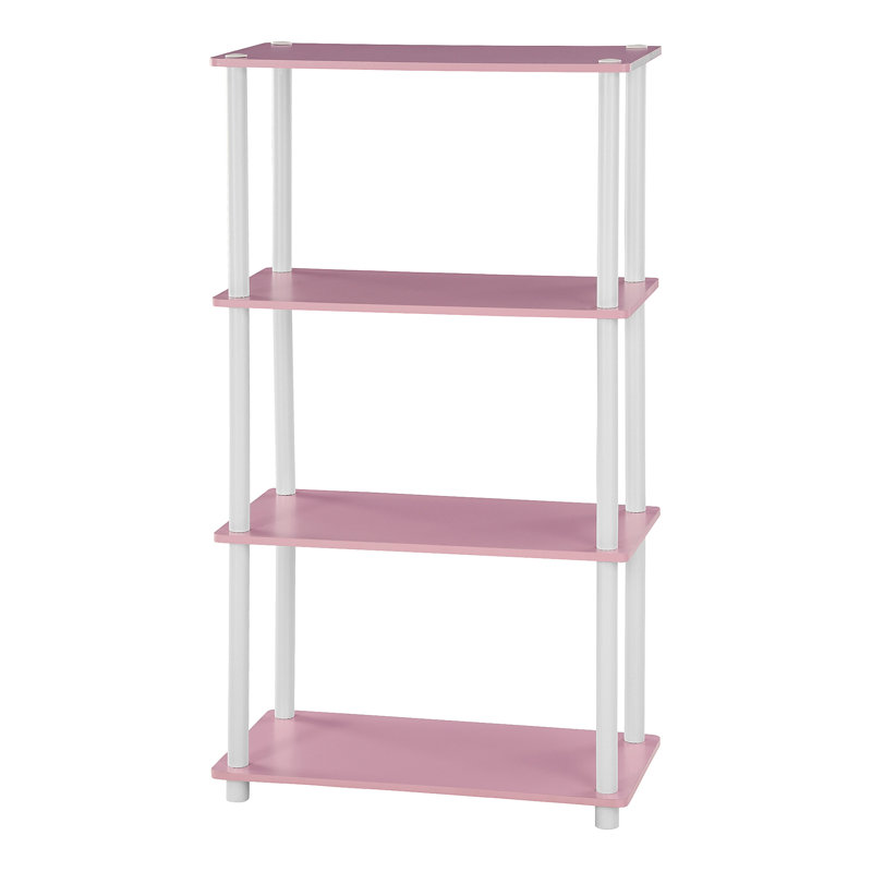 Johnston 4 Tier Toolless Assembly Shelving Unit Bookcase, Pink/White Round Tubes