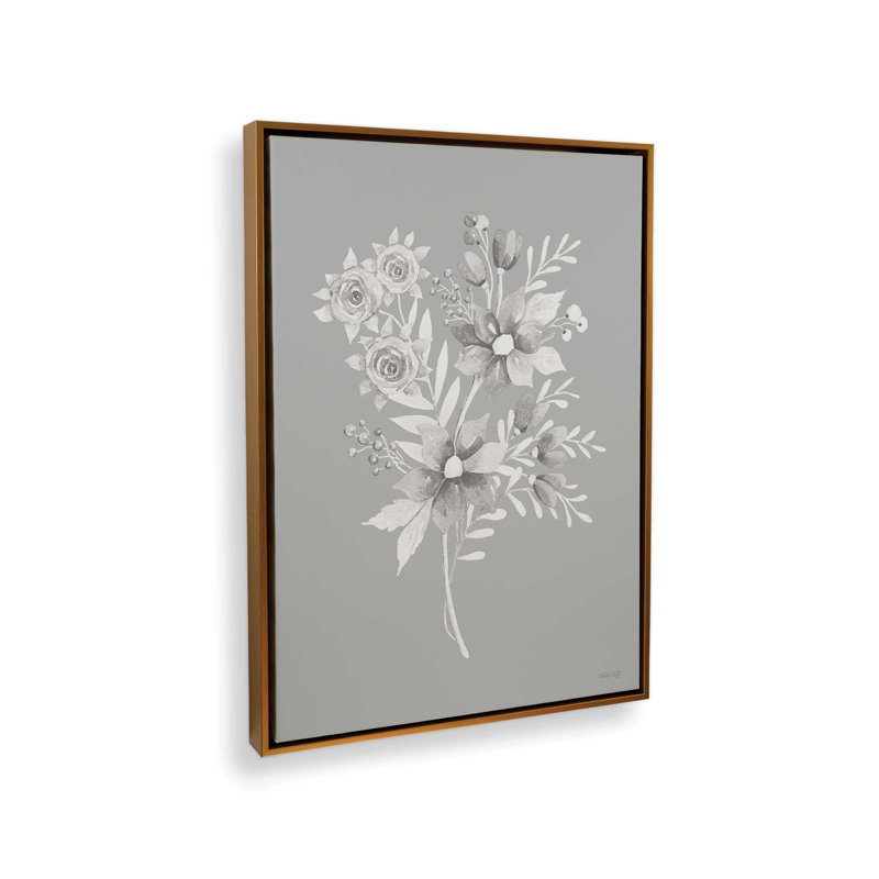 «Gray Botanical Set I» par Cindy Jacobs, reproduction d'art, L 30 x H 40, Toile avec cadre, Or