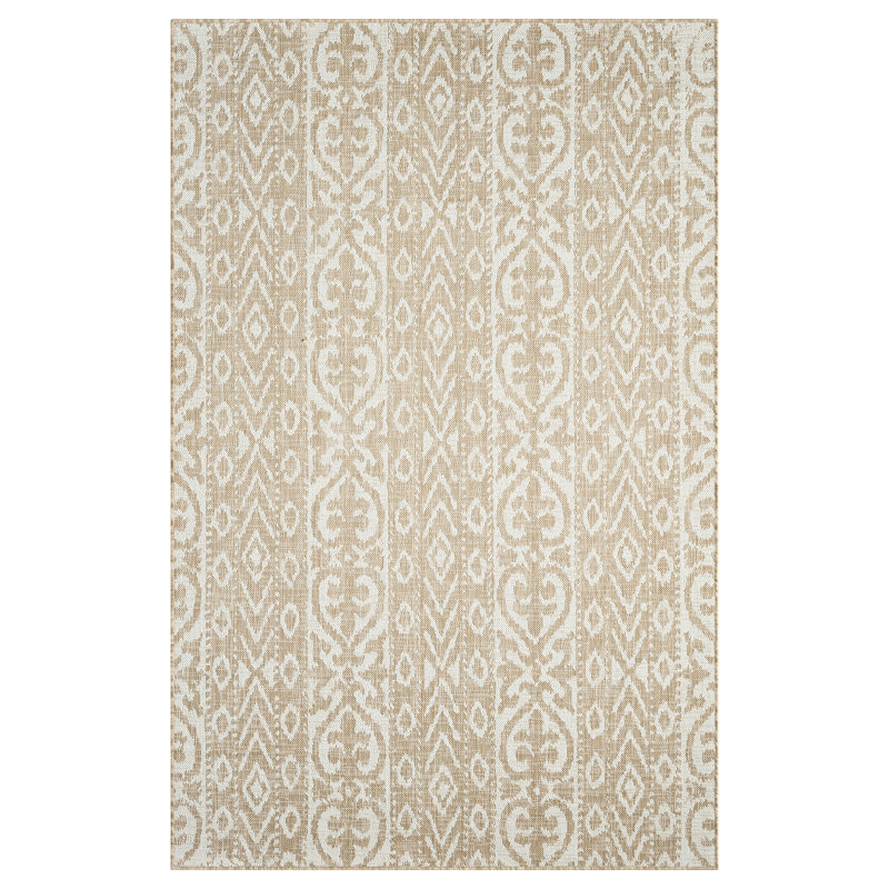 Tapis transitionnel intérieur / extérieur ikat beige / ivoire Cyndia, Rectangle 6 pi 6 po x 9 pi