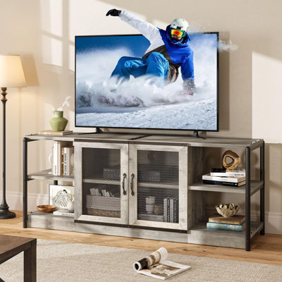 TV Stand for 65+ Inch TV, Industrial Entertainment Center TV Media Console Table, Farmhouse Television Stands with, Mesh Door and Shelves Storage, TV Console Cabinet Furniture for Living Room