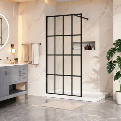 34 inch x 72 inch Black Aluminum Frame Shower Door with 4 Pieces Tempered Glass Panels for Walk-in Shower