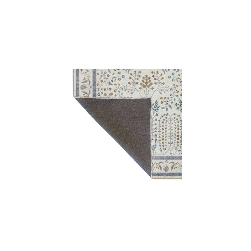Bordered Gray Botanical Theme Pattern Woven Base and Washable Area Rug, Runner 3'3" x 9'10"
