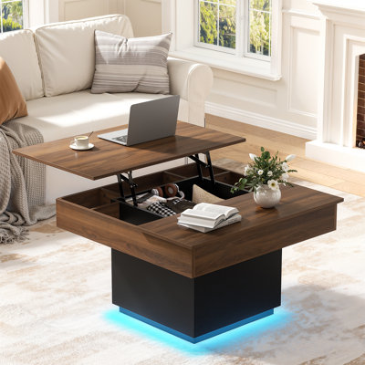 Table basse à DEL avec plateau de rangement dissimulé