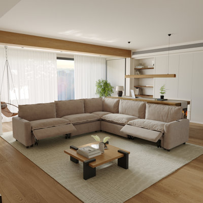 Moncada 5-Piece Modular Linen Power Reclining Sectional Sofa With Zero-Gravity And Heated Seats