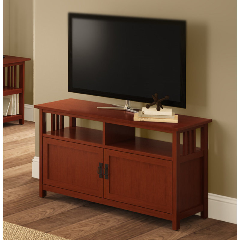 Kingsland 42" Wide Wooden Traditional Design Rectangular TV Stand With Cabinet, Cherry